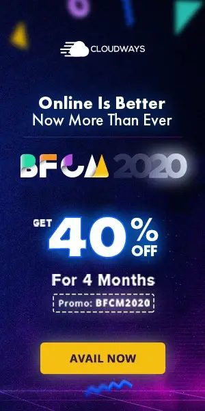 40% discount on Cloudways Black Friday 2020 offer